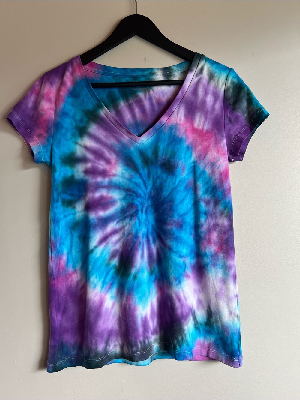 Joe Fresh Tie Dye T Shirt Women’s Large Blue Purple 100% Cotton Short Sleeve Top